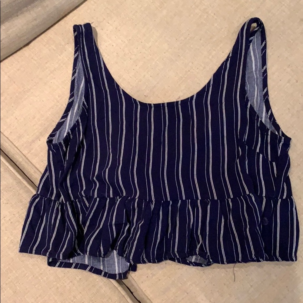 Blue striped cropped tank top